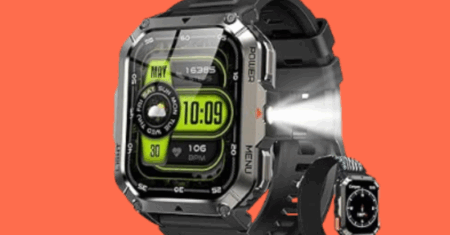 Smartwatch Militar 2.01″ – Bateria 900mAh, IP68, Lanterna, Bússola e Chamadas Bluetooth