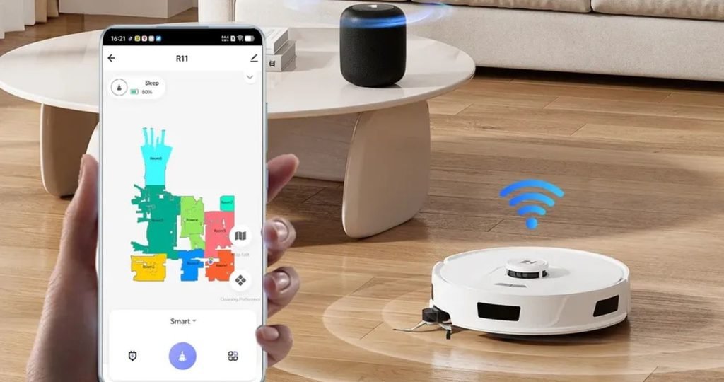Como Escolher um Robô Aspirador: Guia Completo e Modelo Ideal em 2026 12 Casa organizada para o robô aspirador cabos recolhidos e base com espaço livre