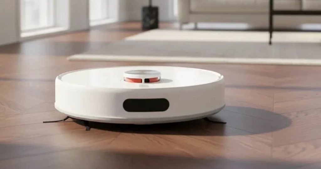 Como Escolher um Robô Aspirador: Guia Completo e Modelo Ideal em 2026 3 Robô aspirador com LiDAR mapeando a casa com feixe de laser